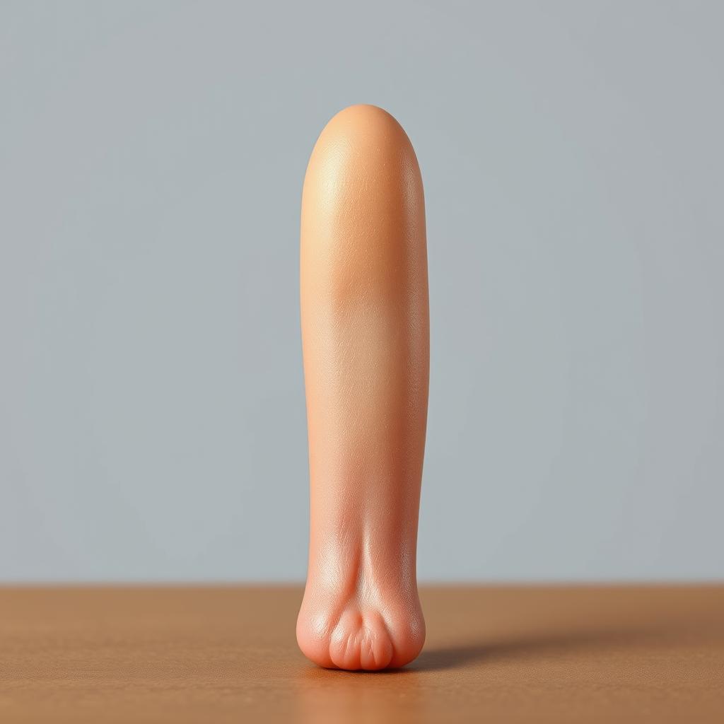 Close-up view of an erect circumcised human penis, realistic skin texture and details, recto shape, average size around 14 cm length, standing upright vertically in the center of the frame, neutral plain background, anatomical illustration, scientific educational diagram, 4k high resolution